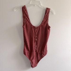 Privacy Please mauve pink ribbed thong bodysuit